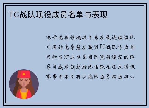 TC战队现役成员名单与表现